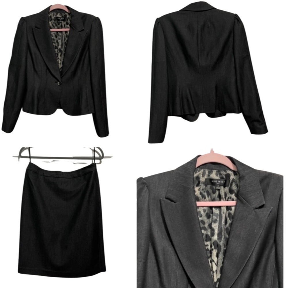 1159 Nine West Suit Jacket Skirt Set Size 8